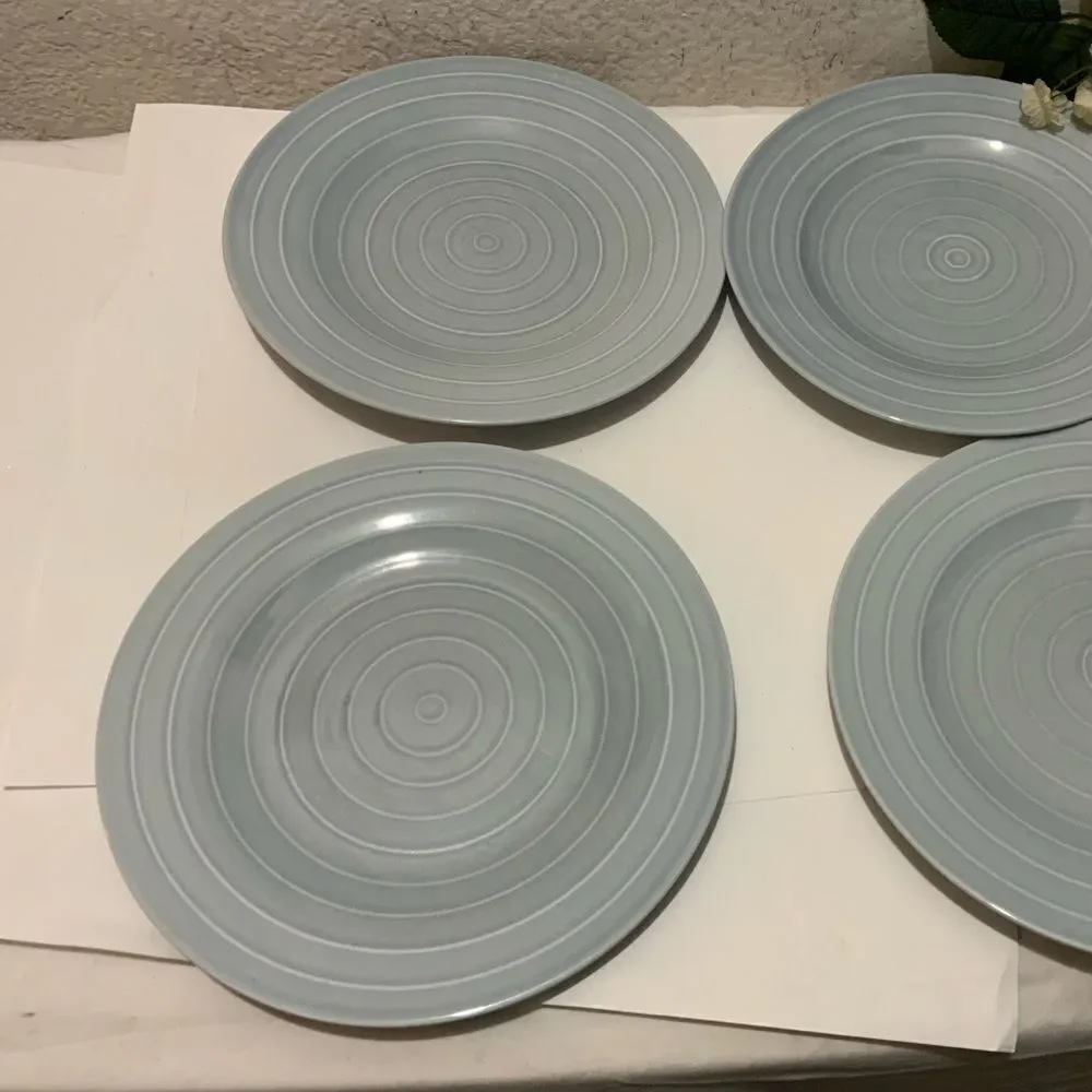 Lot of 4 Ikea 365+ Anne Nilsson Light Blue Circles Stripes Salad Plates 8.5